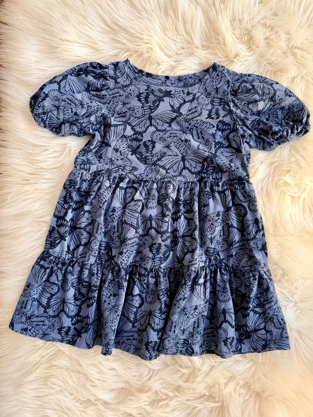 GAP Kids Navy and Light Blue Butterfly Tiered Knit Dress Size XS Girls